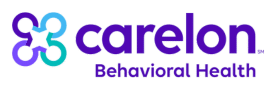 Carelon Behavioral Health logo with purple and teal design.