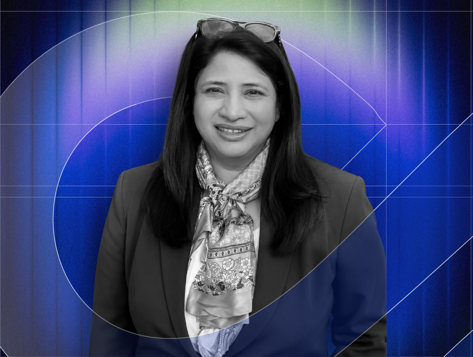 Blurred image of a woman with long dark hair against a blue background with colorful gradient at the top. The overlay text says "Announcing Soon."