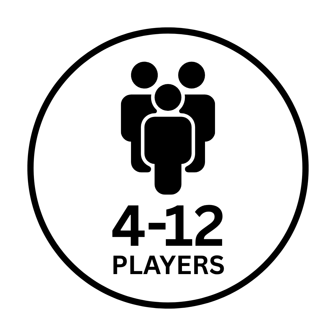 Icon of four people arranged in a square with the text '4-12 Players' beneath.