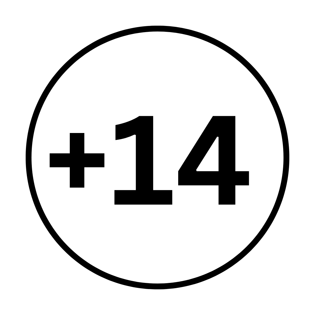A black and white road sign indicating a speed limit of 14