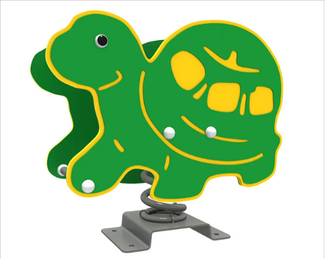 Green turtle-shaped spring rider playground equipment for children.