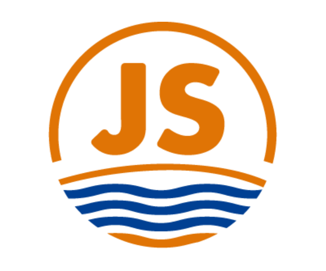 A logo with the letter 'S' above blue waves, enclosed in a circle with an orange border.