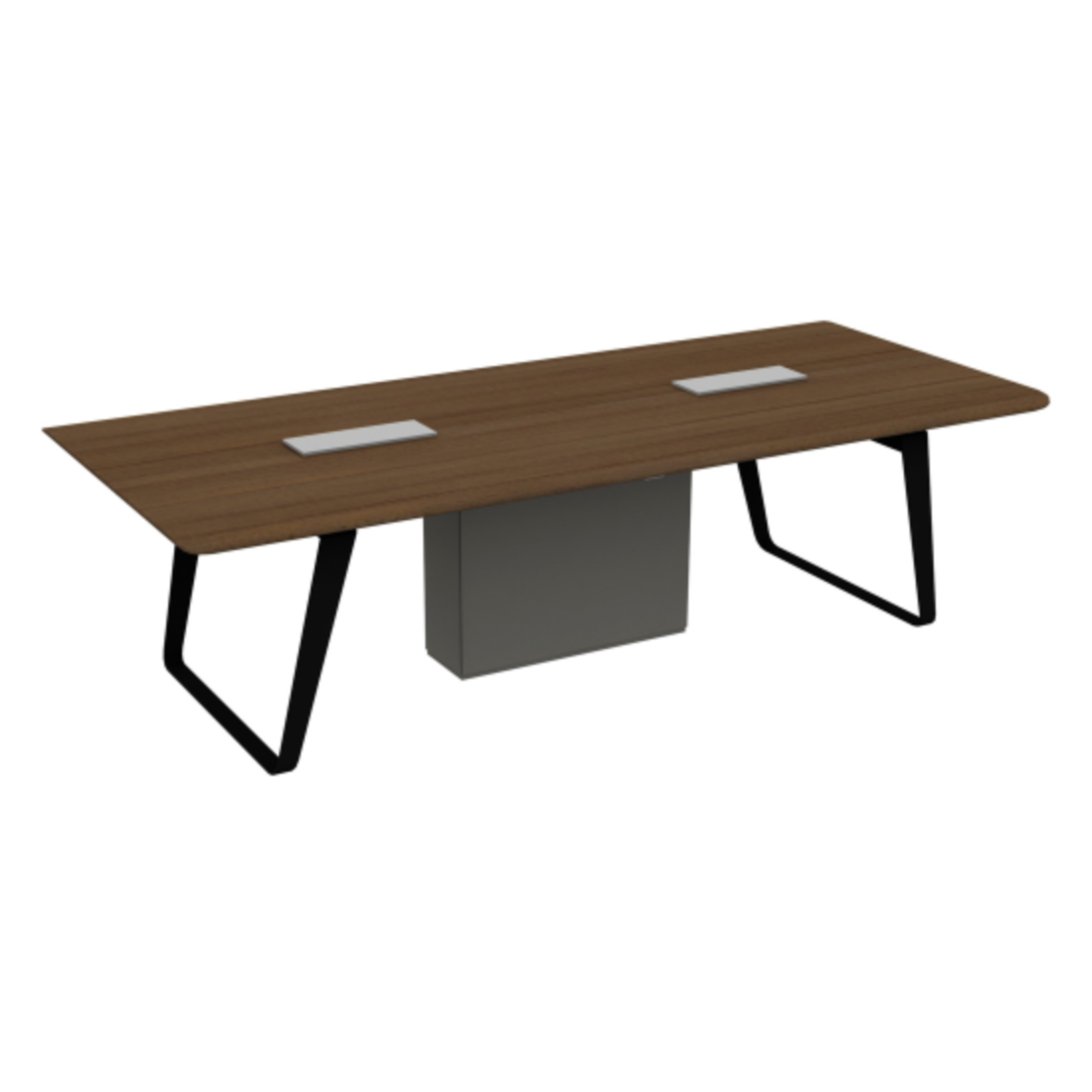 A wooden table with a few rectangular objects placed on the surface.