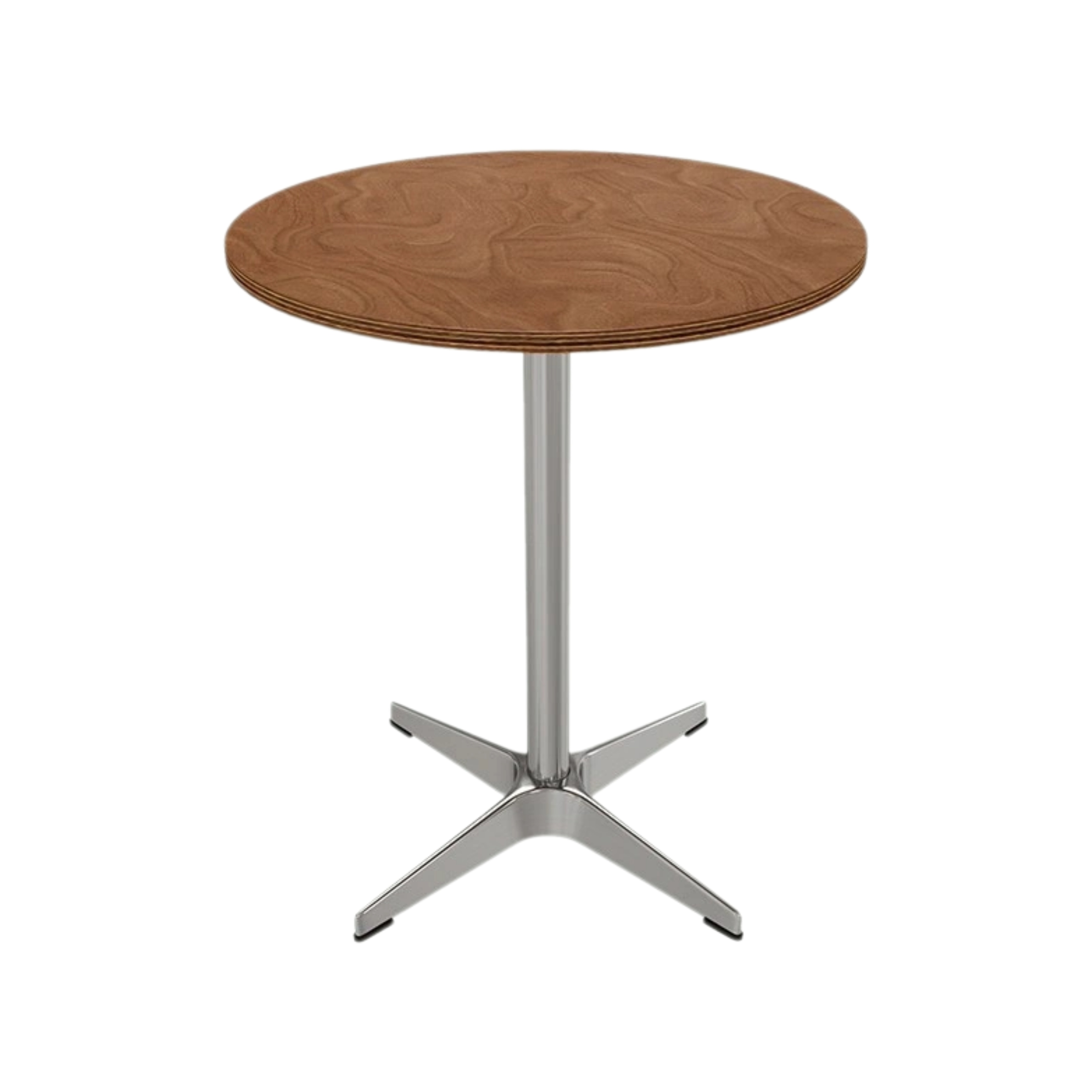 Round wooden table with metal stand base