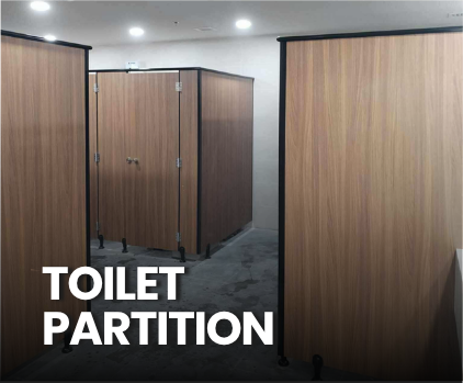 Public restroom with wooden toilet partitions in a clean, well-lit space.