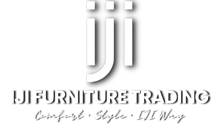 Logo for IJI Furniture Trading with a large stylized 'iji' and slogan 'Comfort, Style, IJI Way' in white text on a black background.