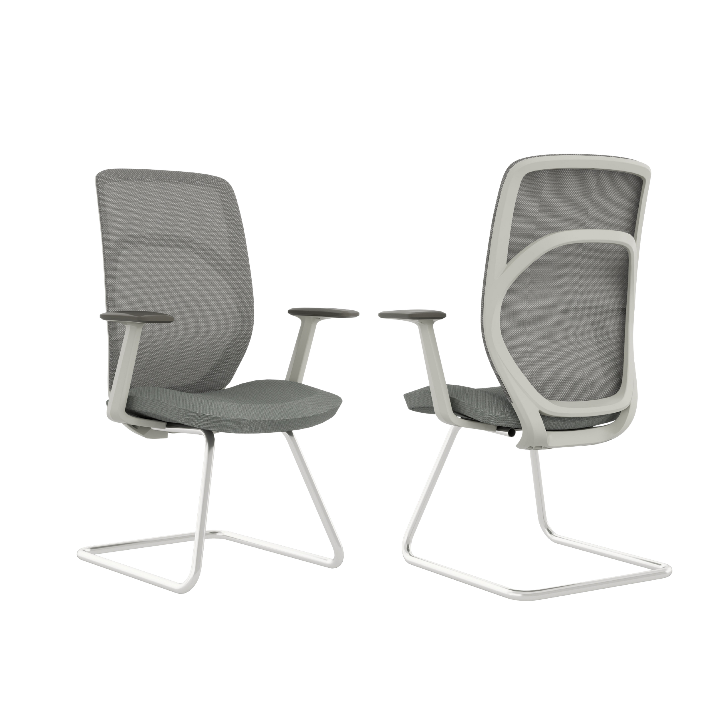 Gray office chairs around a conference table.