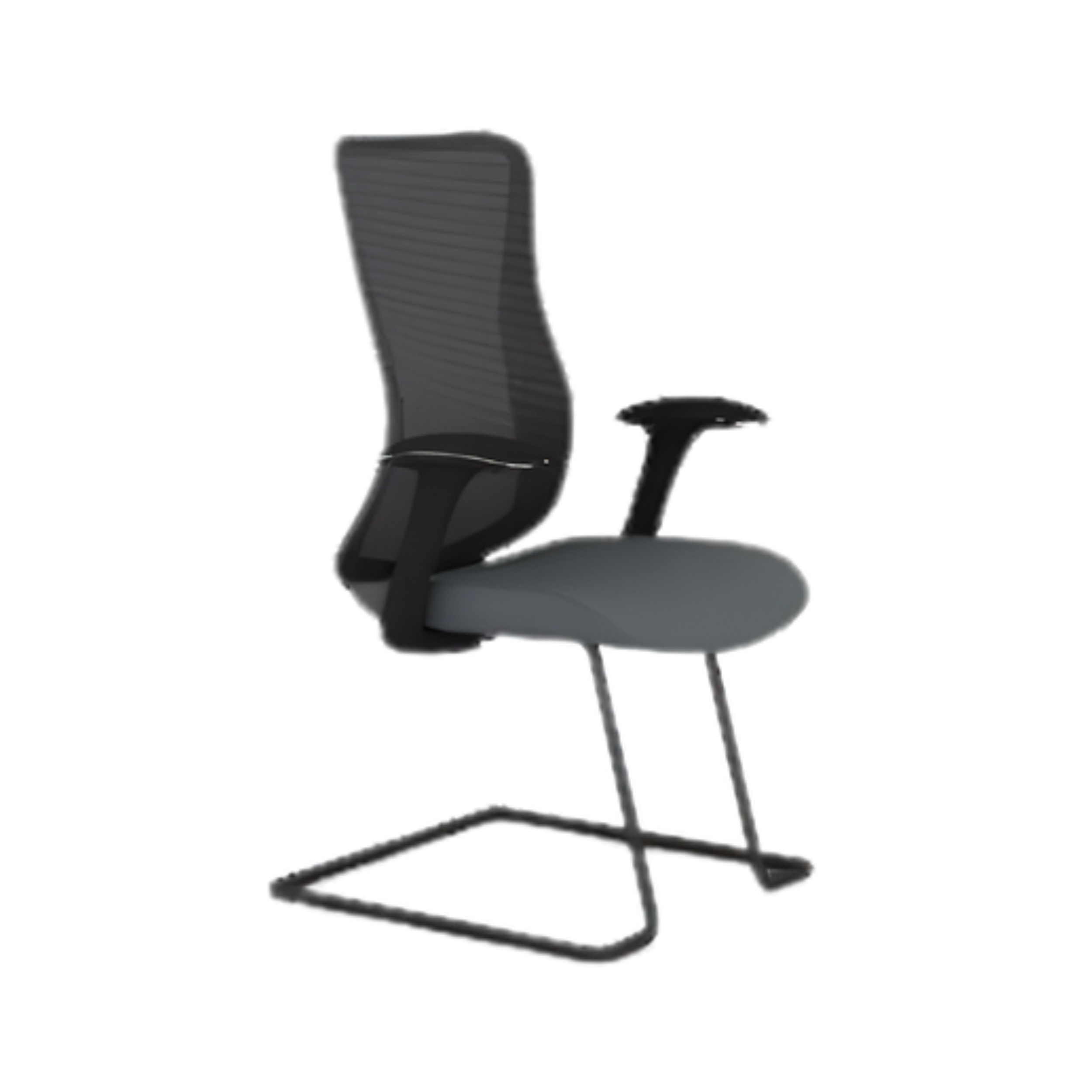 An office chair with a black backrest, armrest, and a metallic base.