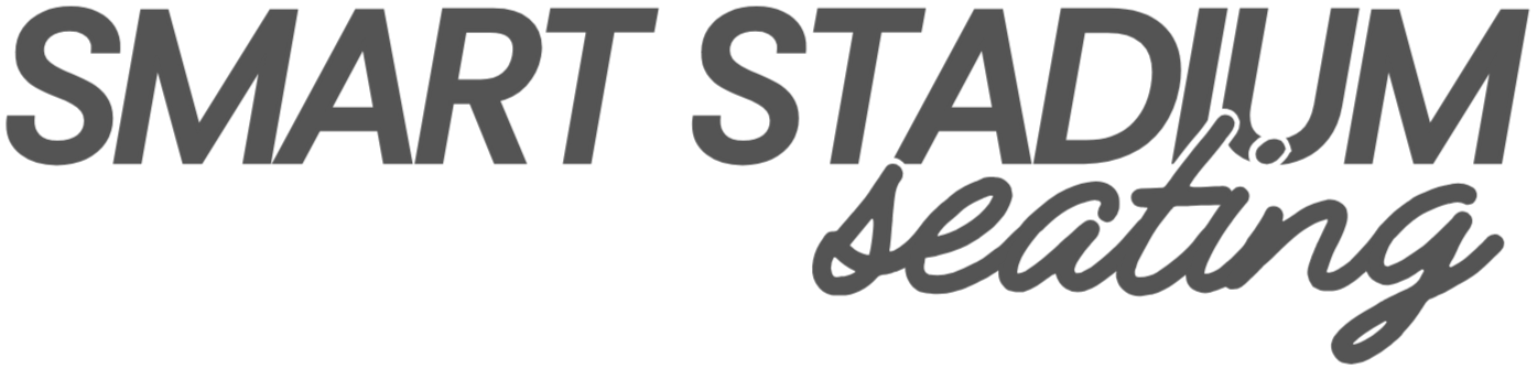 Text graphic with the words 'SMART STADIUM seating' in bold, dark gray and white, stylized in a modern font.