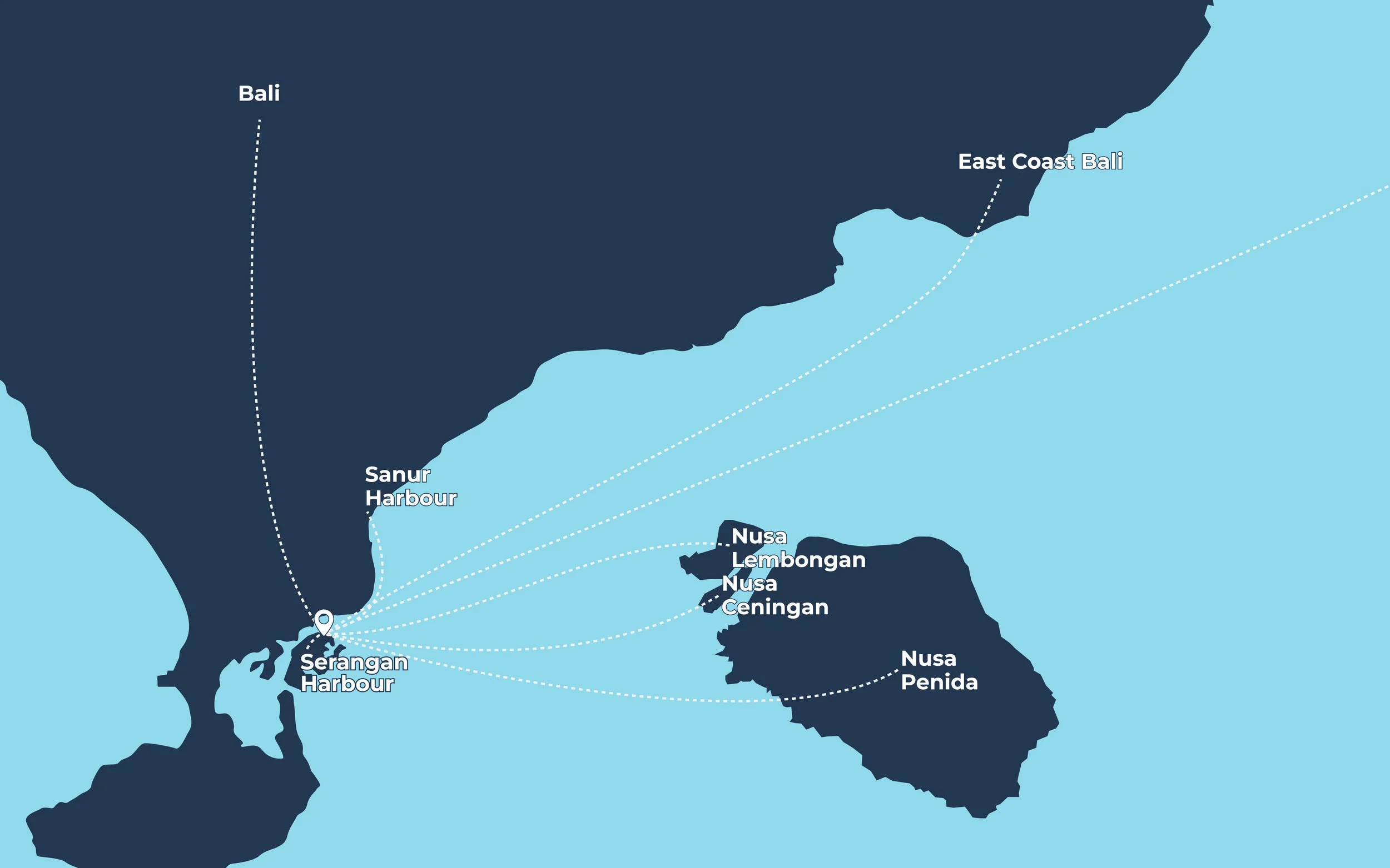 Map of Bali, Nusa Lembongan, Nusa Ceningan and Nusa Penida