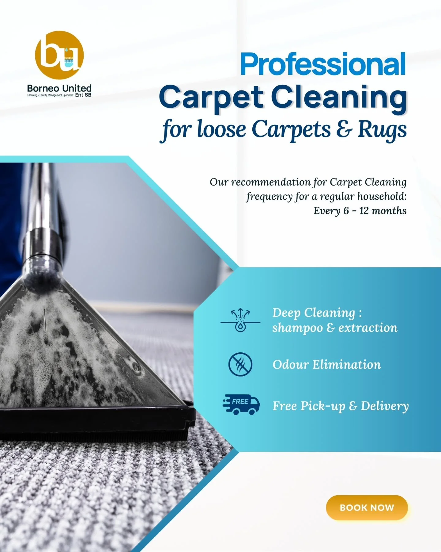 Revitalise your carpet with our carpet cleaning service to lift stubborn stains, neutralise trapped odours, and restore that "like-new" plushness to your carpets! 

🚚 Free Delivery &amp; Pick-Up no matter where you are in Brunei!