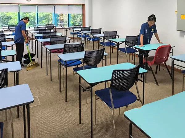 Professional cleaning services carried out in a classroom in Brunei.