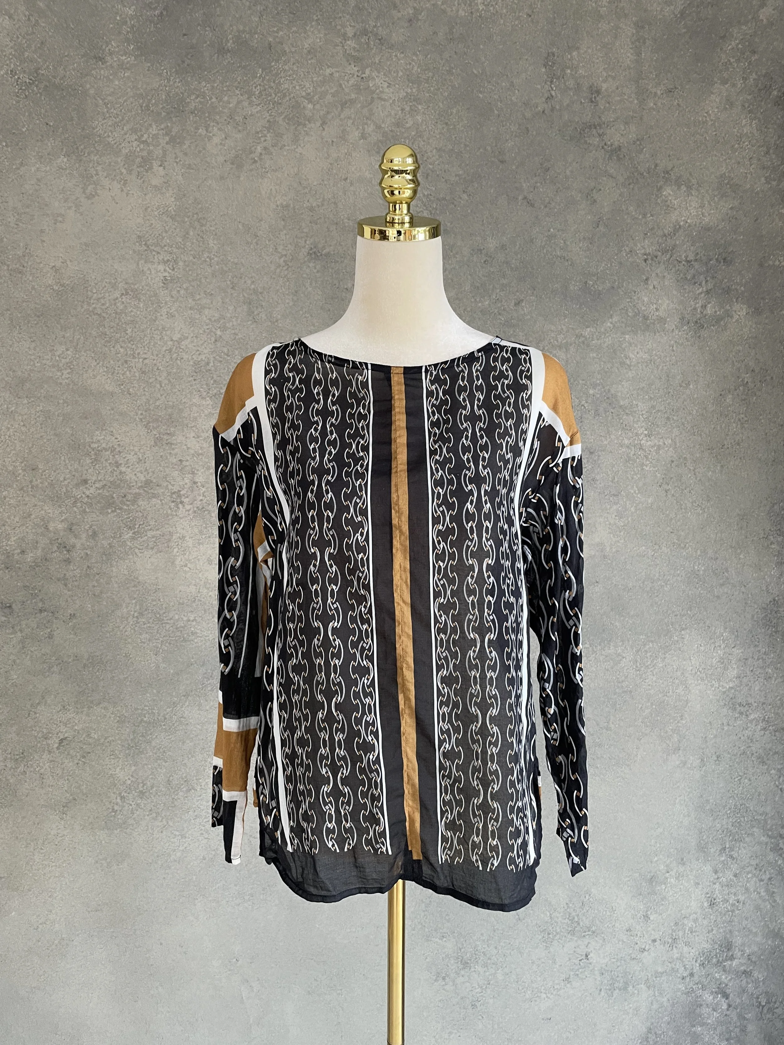 HOPE Cleo Blouse in Black, White & Bronze