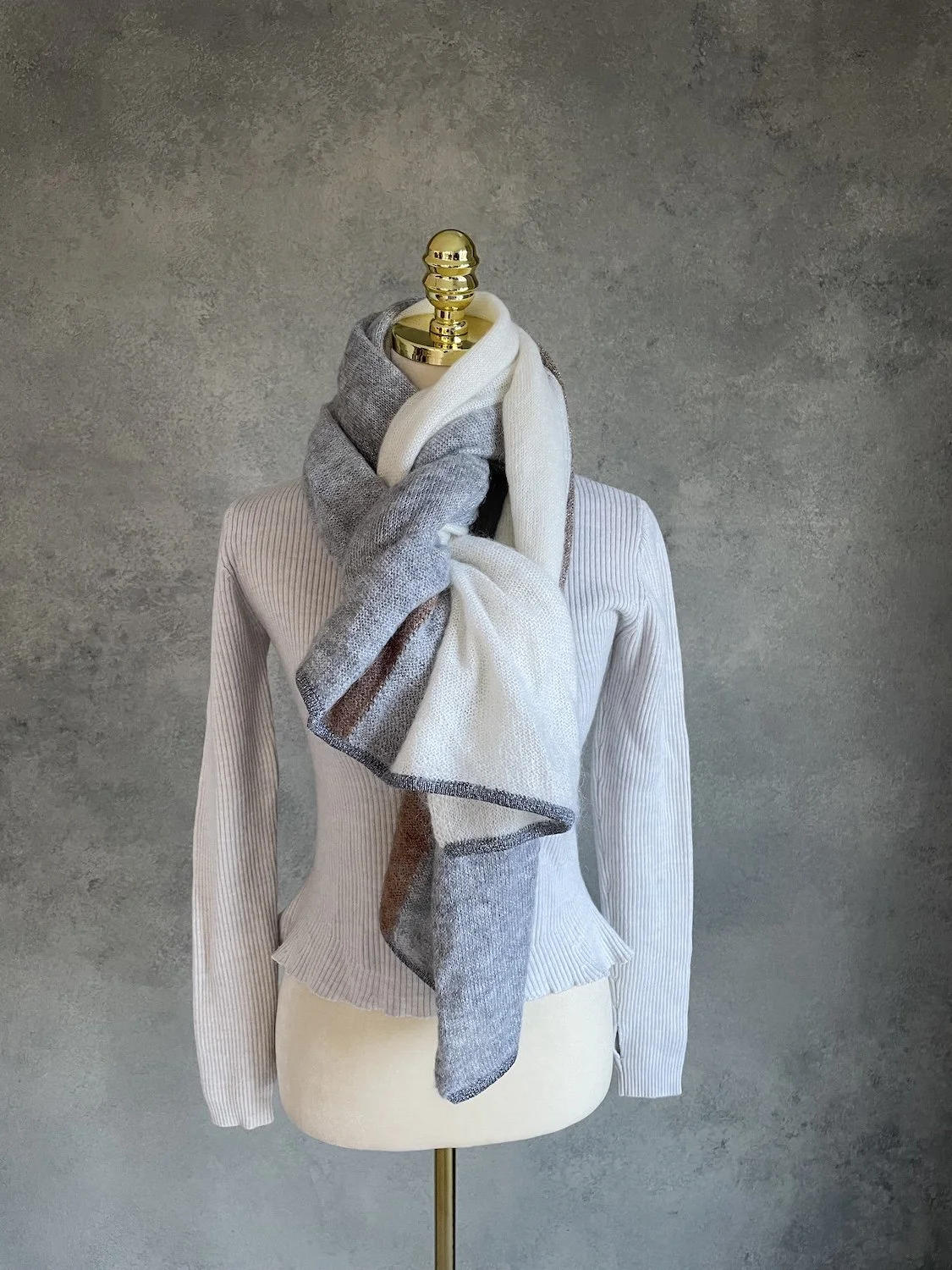GUSTAV Three-Tone Colourblock Knit Scarf with Metallic Sparkle