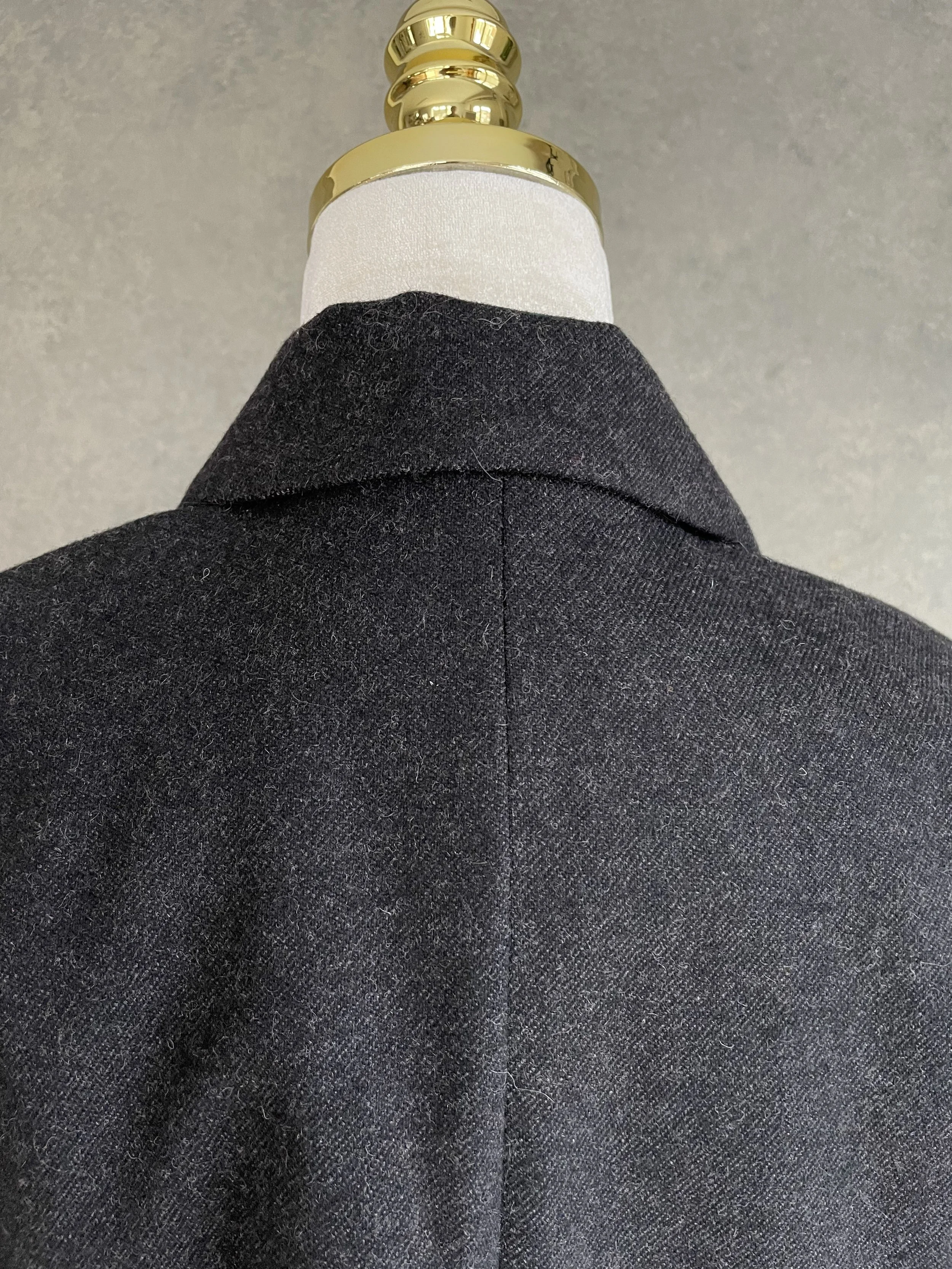 Detail of the collar and neck construction of the Rue Blanche coat.