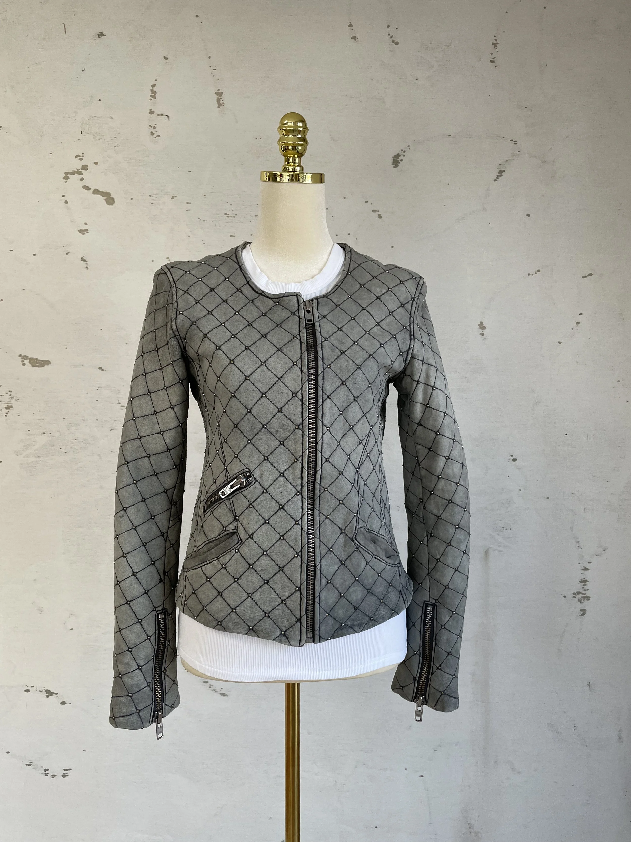 IRO Ash Grey Quilted Leather Jacket