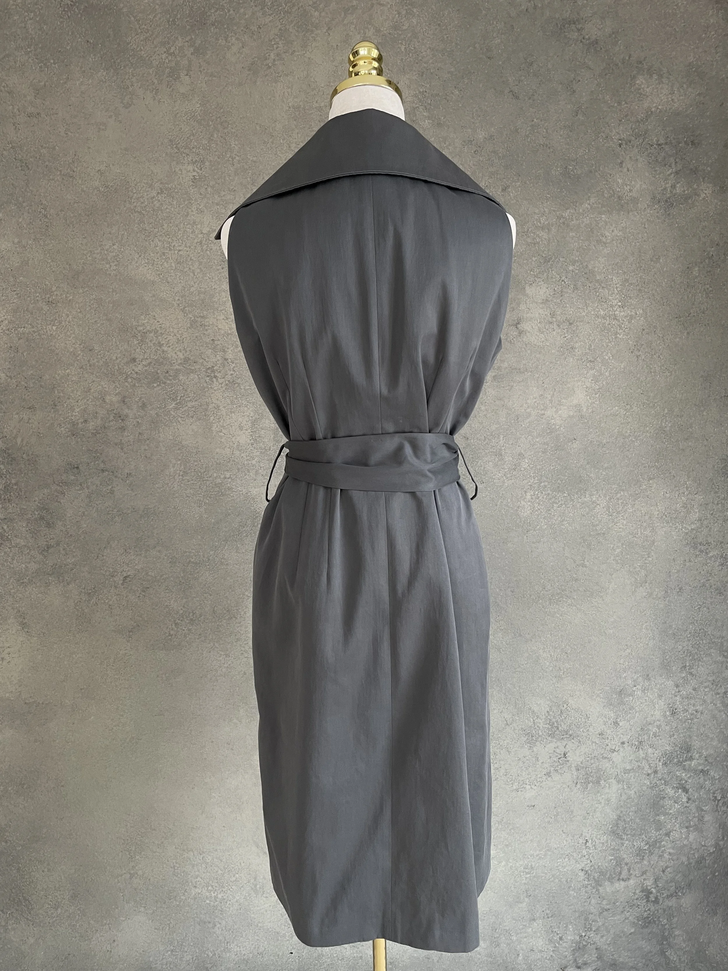 Natan sleeveless charcoal grey cotton dress, full back view