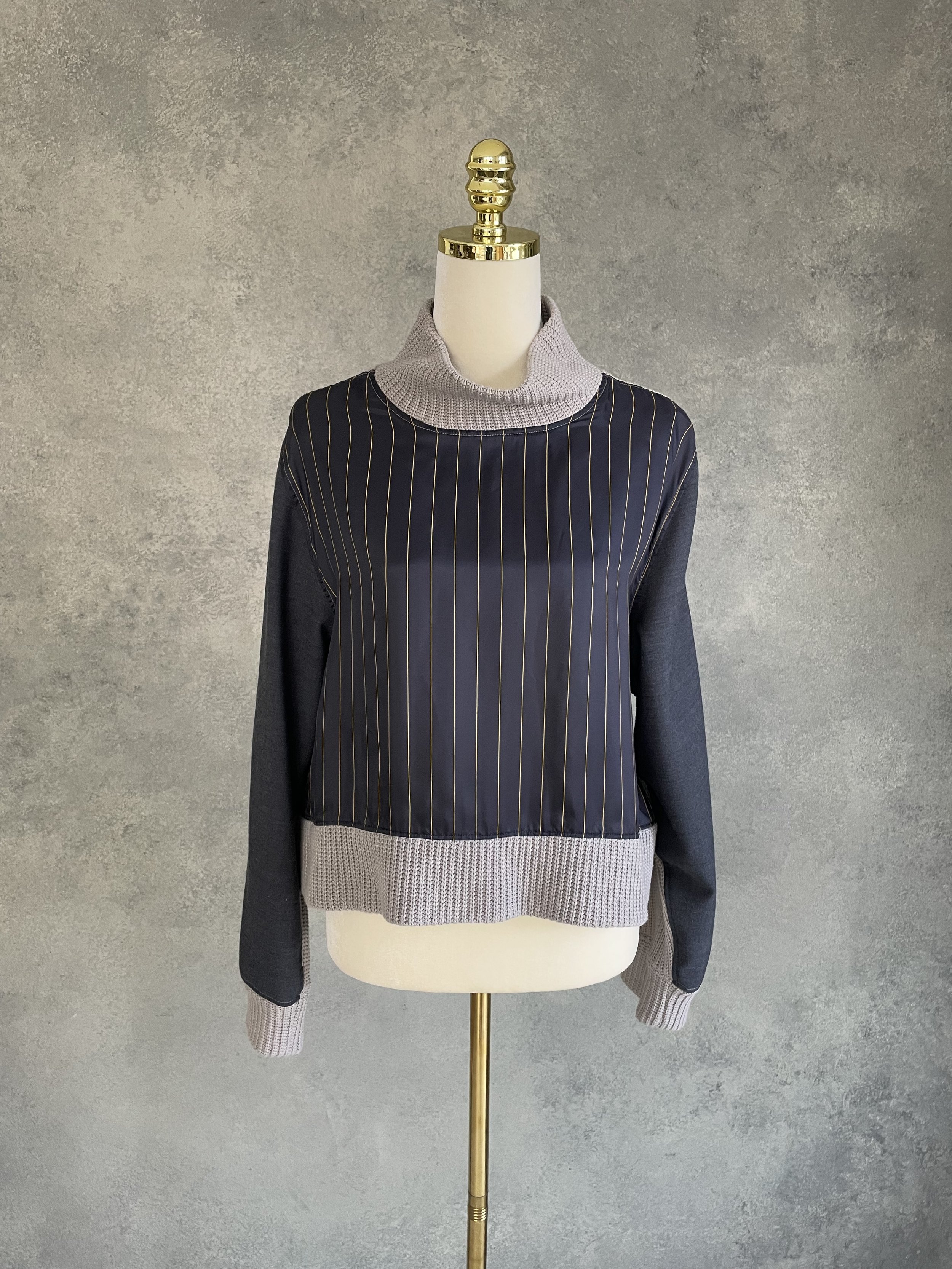 VLADIMIR KARALEEV Pinstripe & Knit Panel Sweater