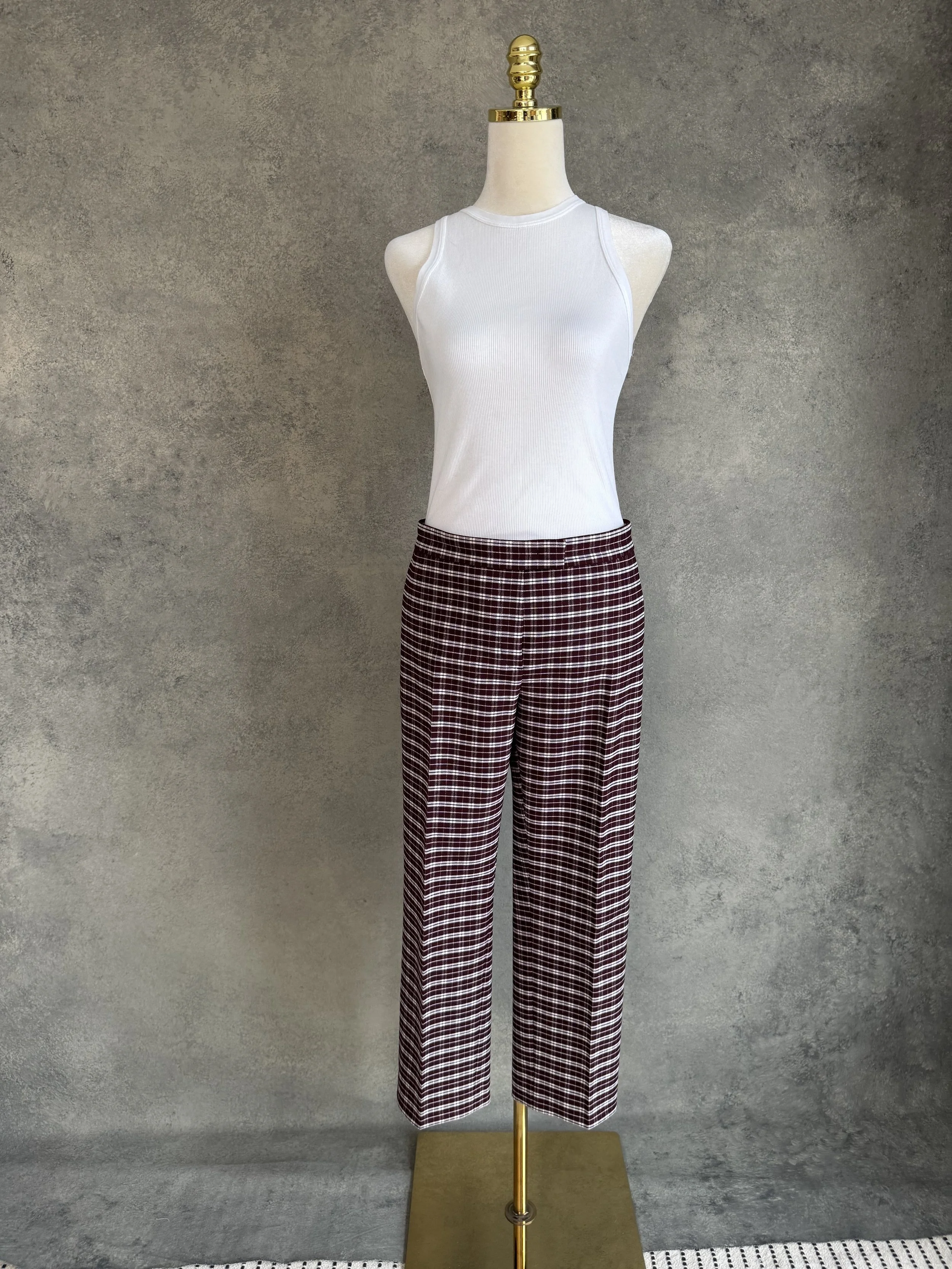 JOSEPH Burgundy Check Wool-Blend Tailored Trousers