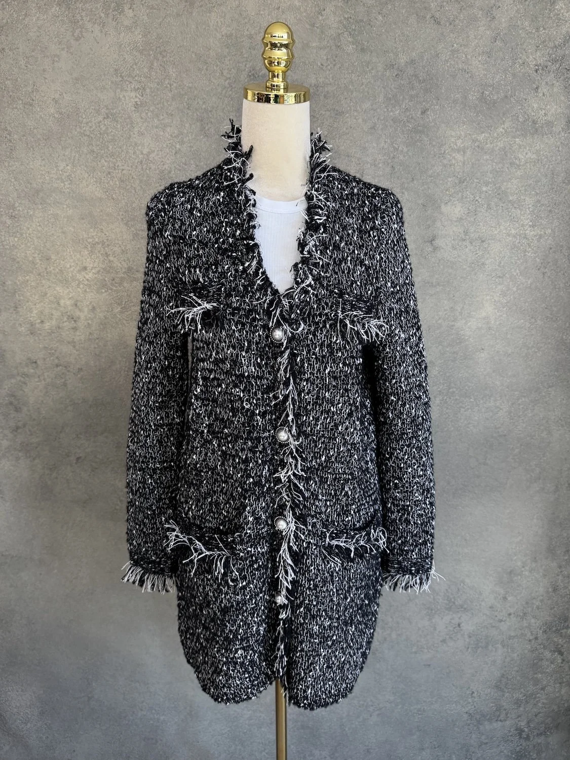 HEARTS & MORE Speckled Shaggy Cardigan with Pearl Buttons