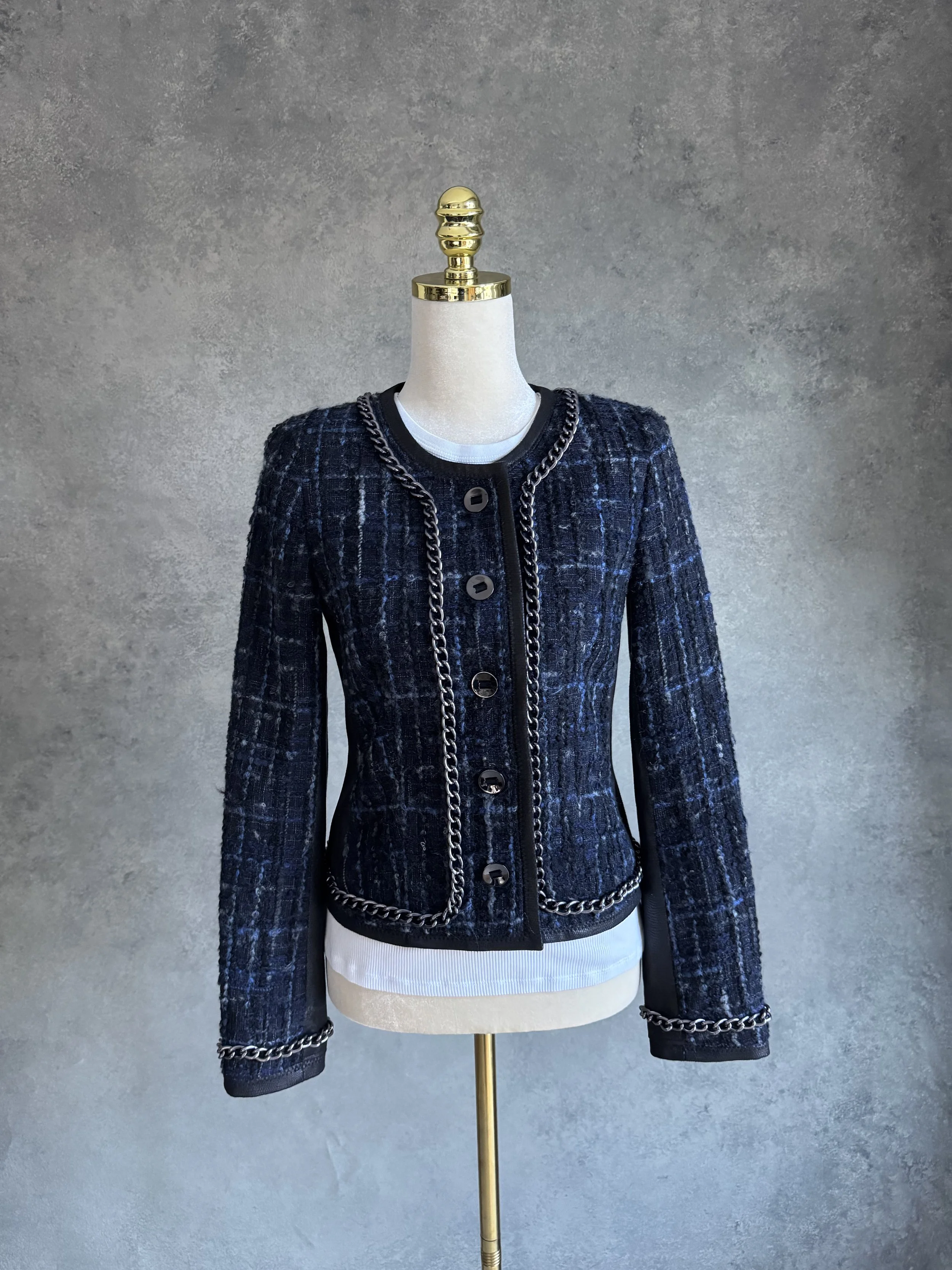 RIANI Tweed Blazer with Chain Detail