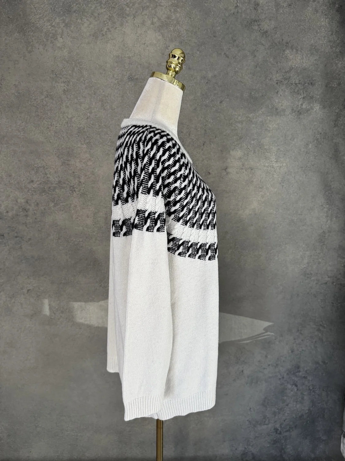 Farhi by Nicole Farhi tunic length sweater side profile view on mannequin