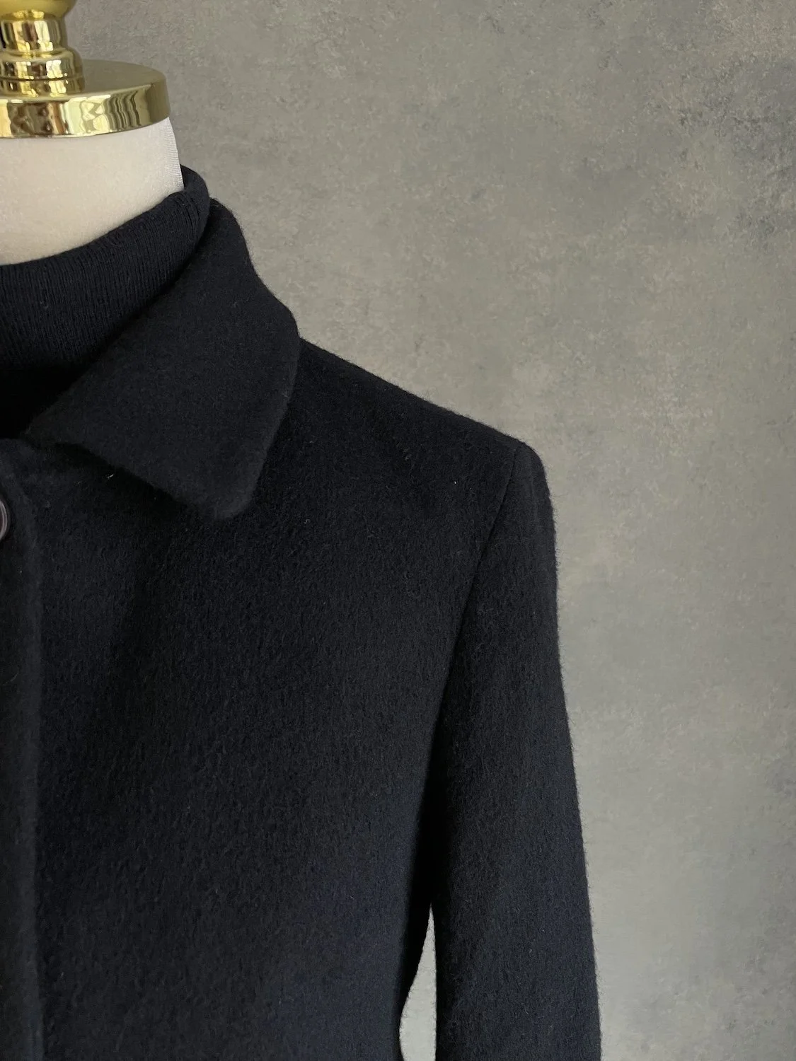 Gigue black wool coat shoulder and collar detail view