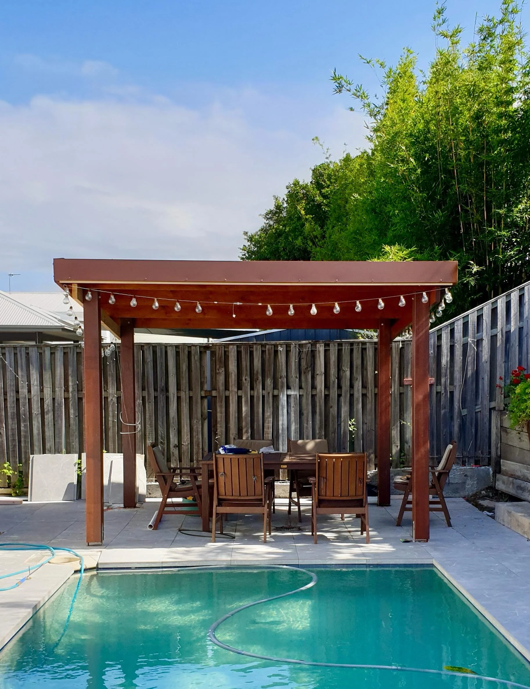 Pergola update.  Fix your tired old pergolas with some repairs and TLC. For a free quote get in touch. #handymanservices #carpentry #pergolarepair #pergolas