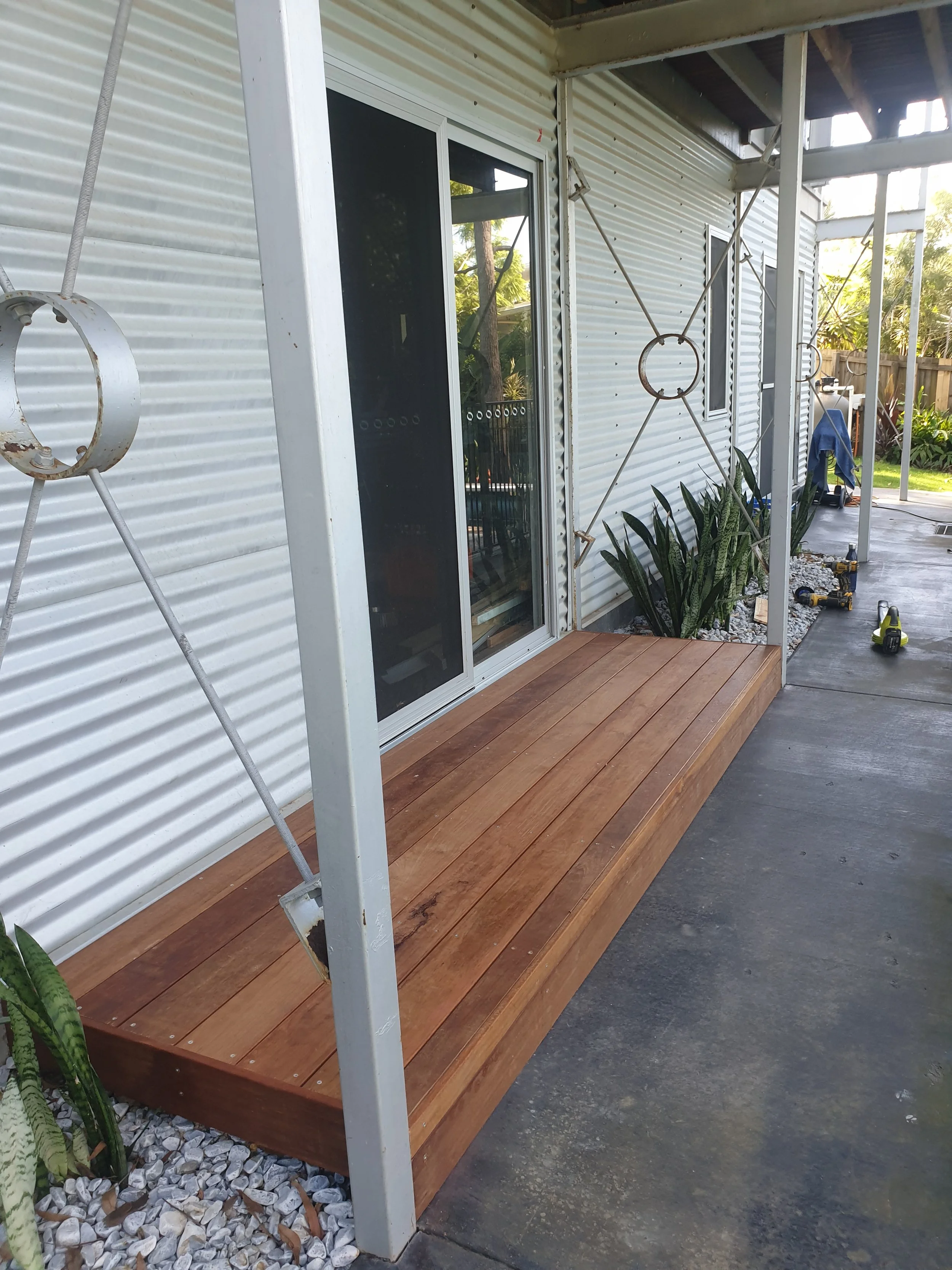 deck, corrugated iron back verandah.