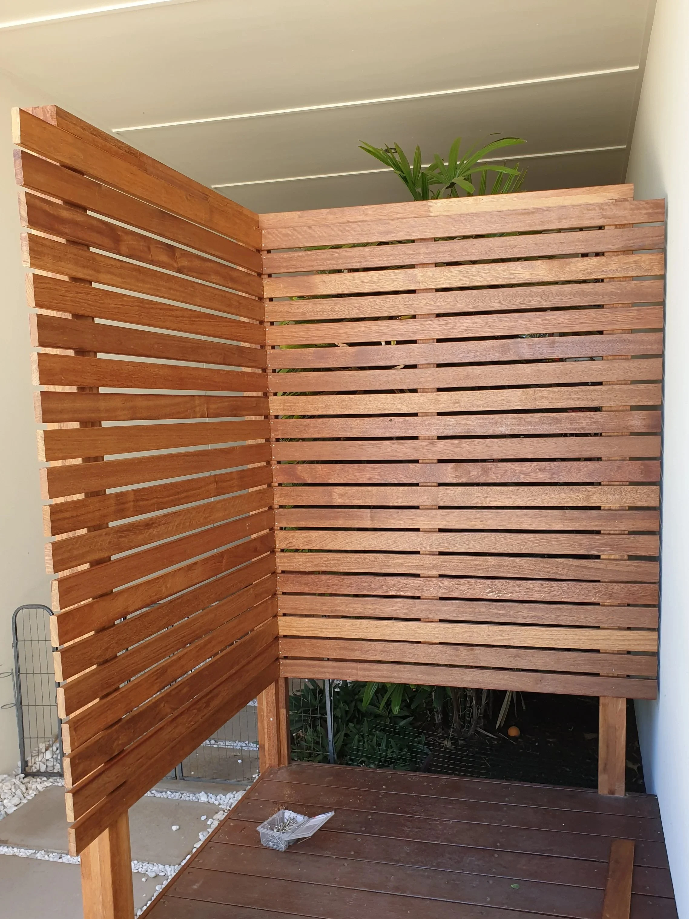 Timber privacy screen, external.