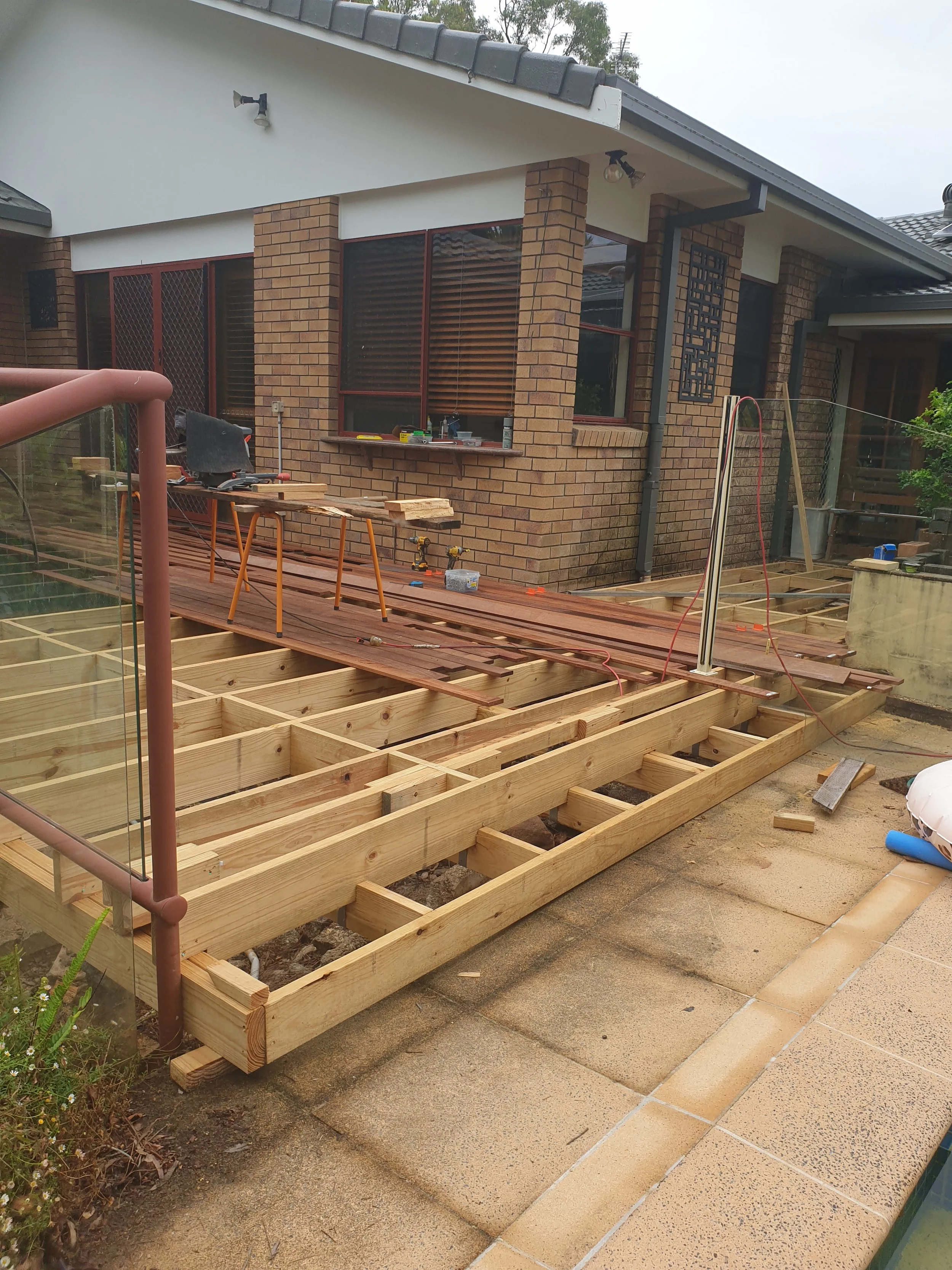 Timber deck repairs, house.