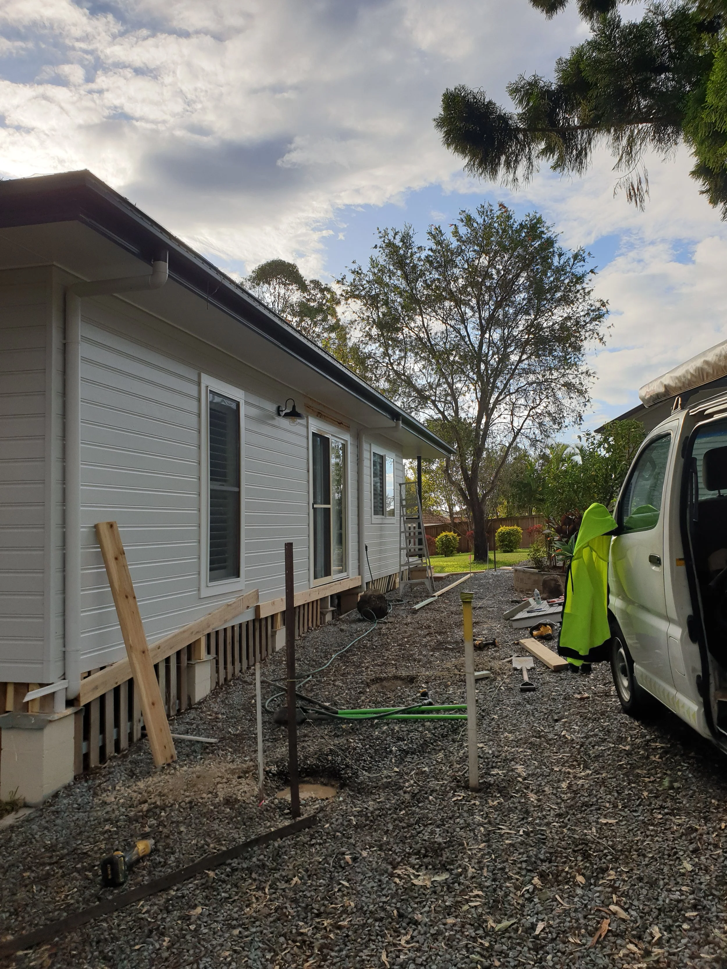 House, with decking preparation.