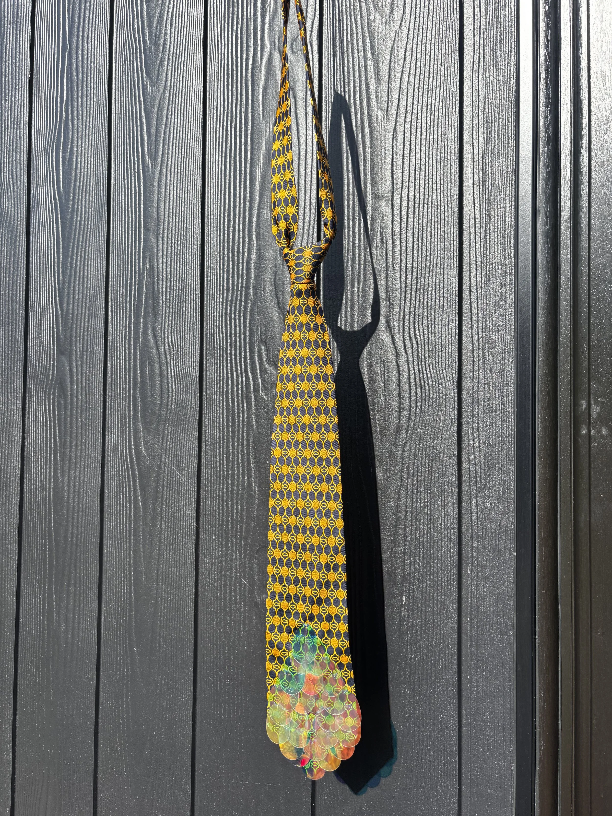 HS At-Tie Era - Upcycled Vintage Sequin Ties - Navy/Gold Iridescent