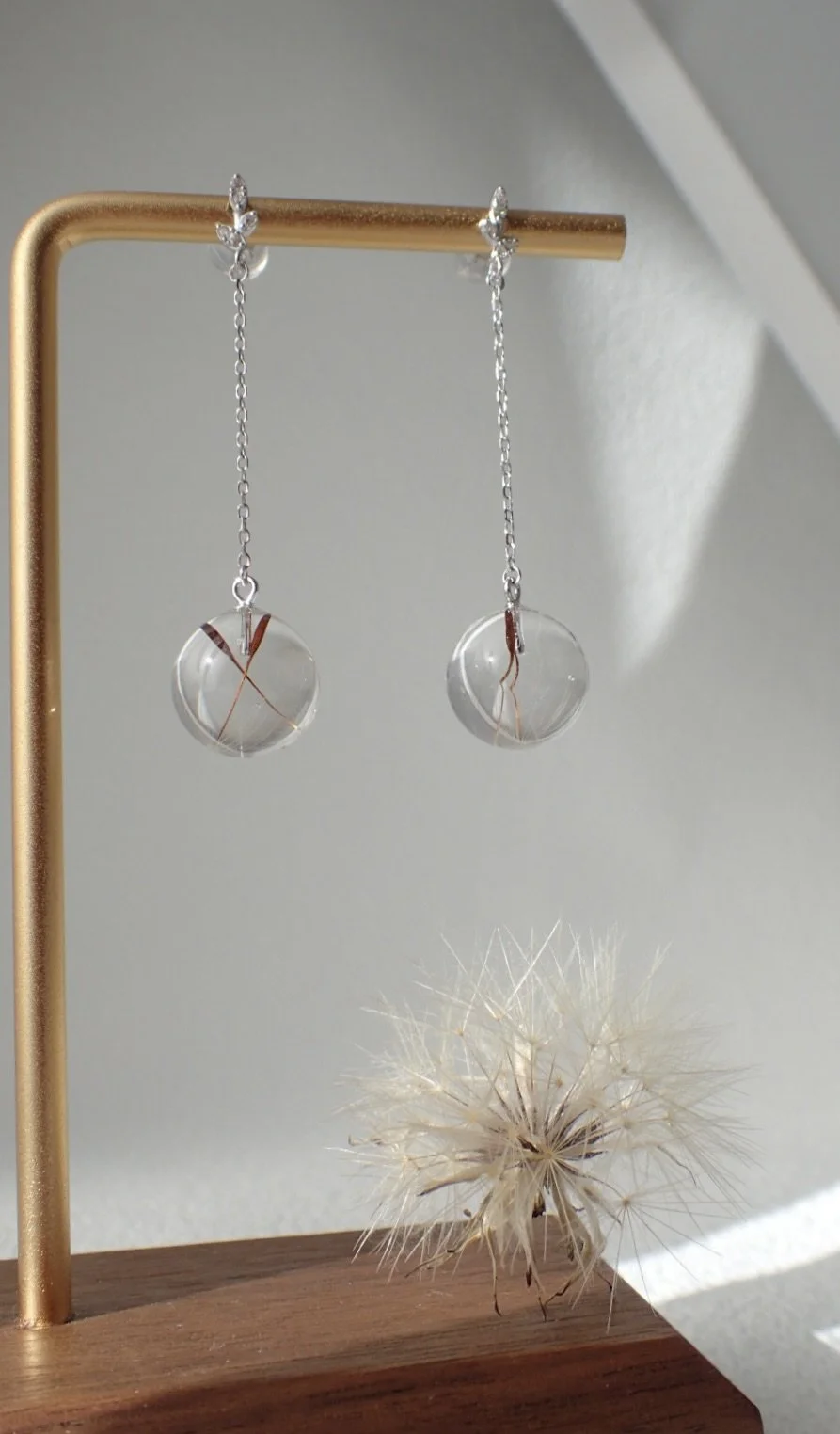 Leaf & Sphere Drop Earrings — Dandelion