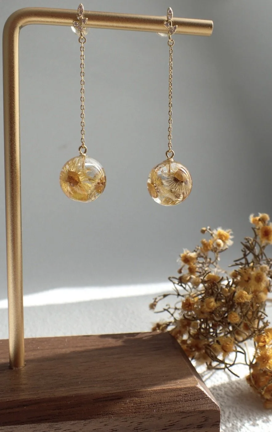 Leaf & Sphere Drop Earrings — Golden Morrison
