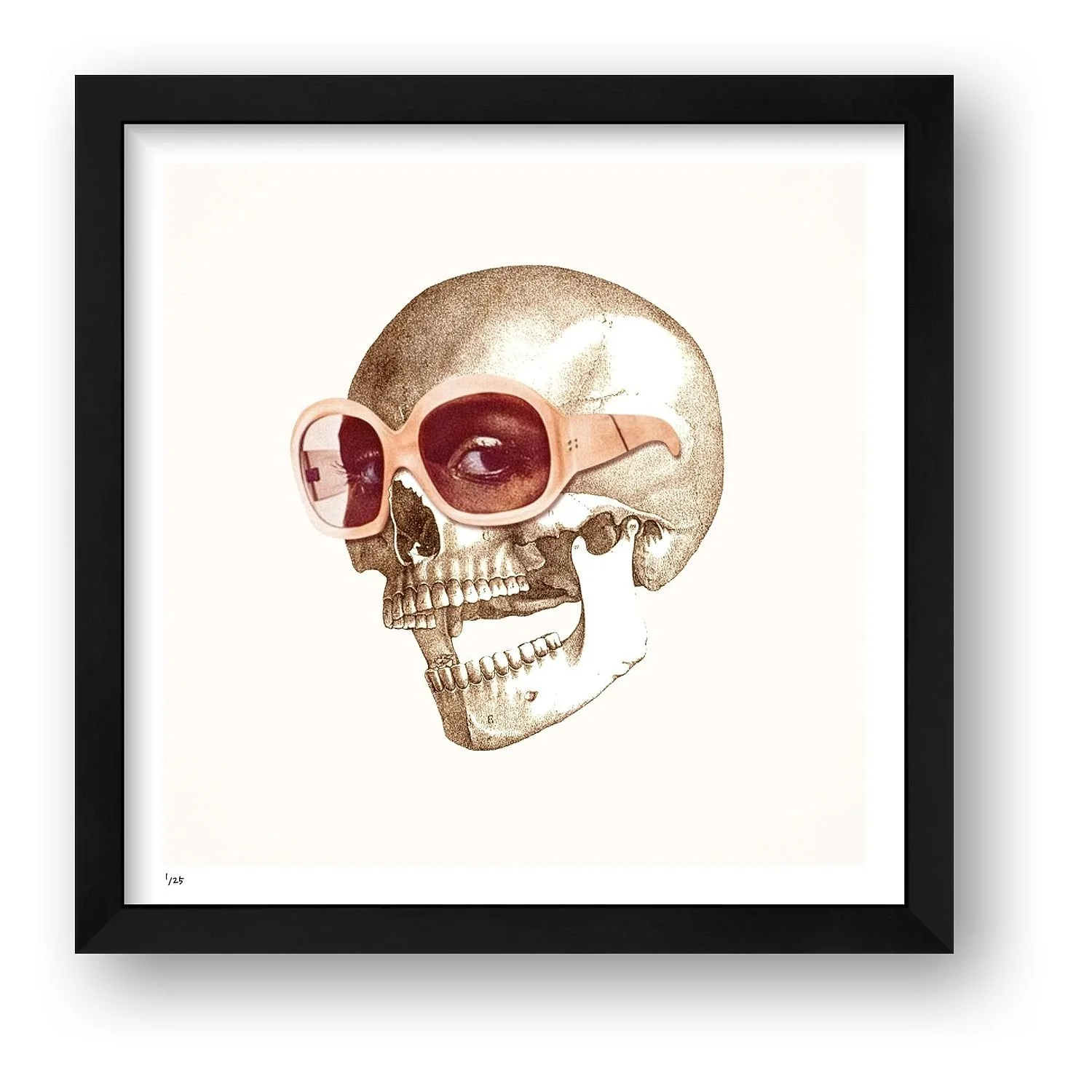 Eye Candy limited edition collage art print presented in a black wooden frame.