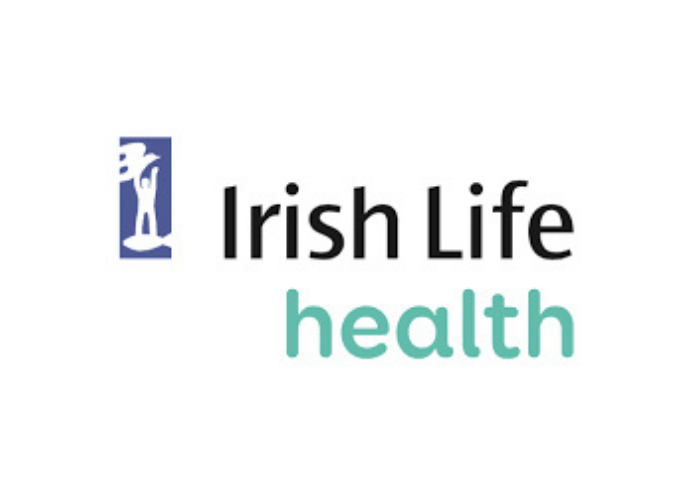 Logo with a blue emblem on the left and the text 'Irish Life health' in black and turquoise