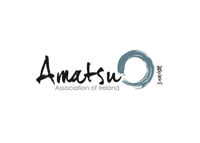 Logo for Amatsu Association of Ireland featuring the word 'Amatsu' in black handwritten font, with 'Association of Ireland' in smaller gray text below, and a blue circular brushstroke to the right.