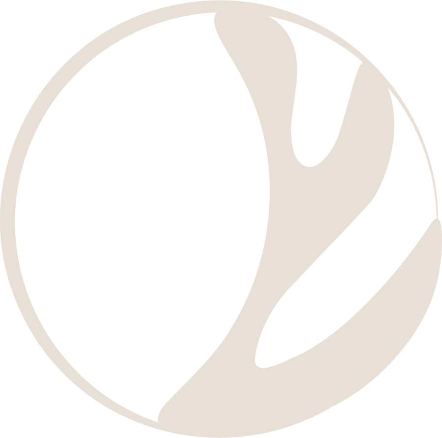 Close-up of a black and white coffee cup logo with a stylized coffee bean design.