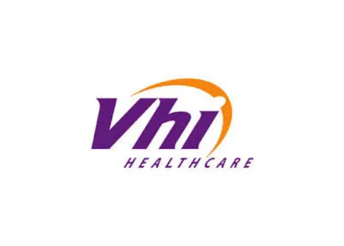 Vhi Healthcare logo with purple text and an orange swoosh.