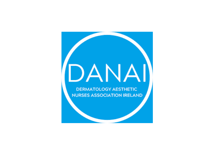 Logo of the Nurses Association Ireland Dermatology Aesthetic, with the acronym DANA in the center, in white text on a blue background, enclosed in a white circle.
