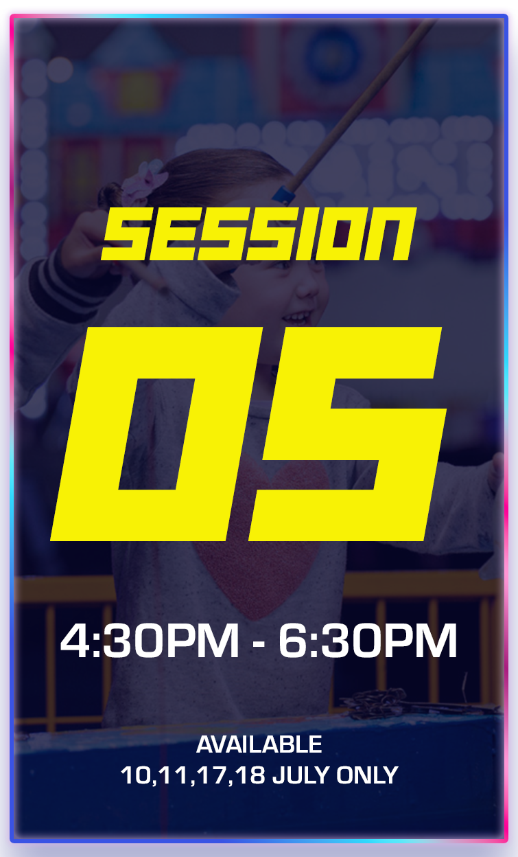 Promotional poster for a session on July 5th, from 4:30 PM to 6:30 PM, available on July 10, 11, 17, and 18.