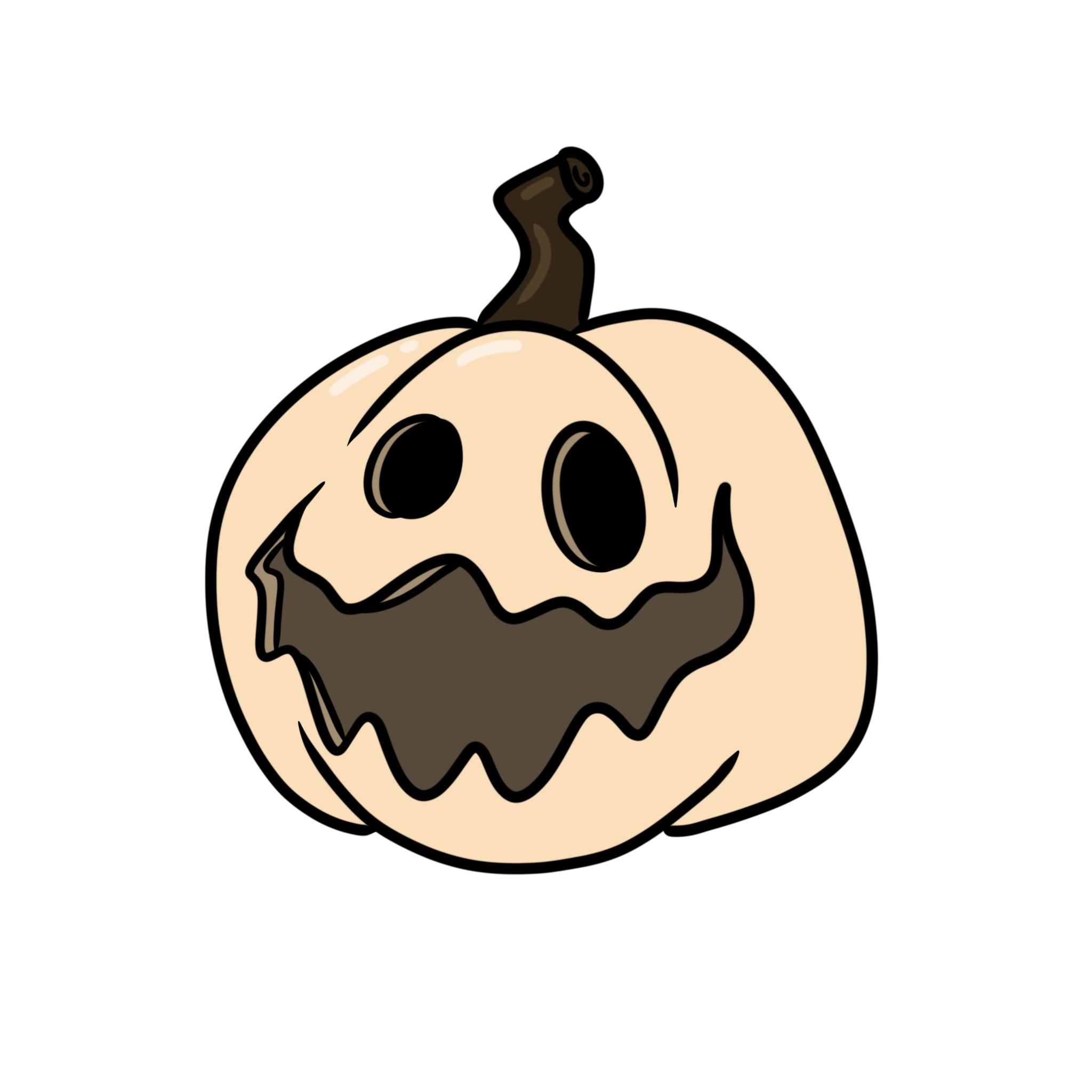 Cartoon skull with a small, curved brown object on top