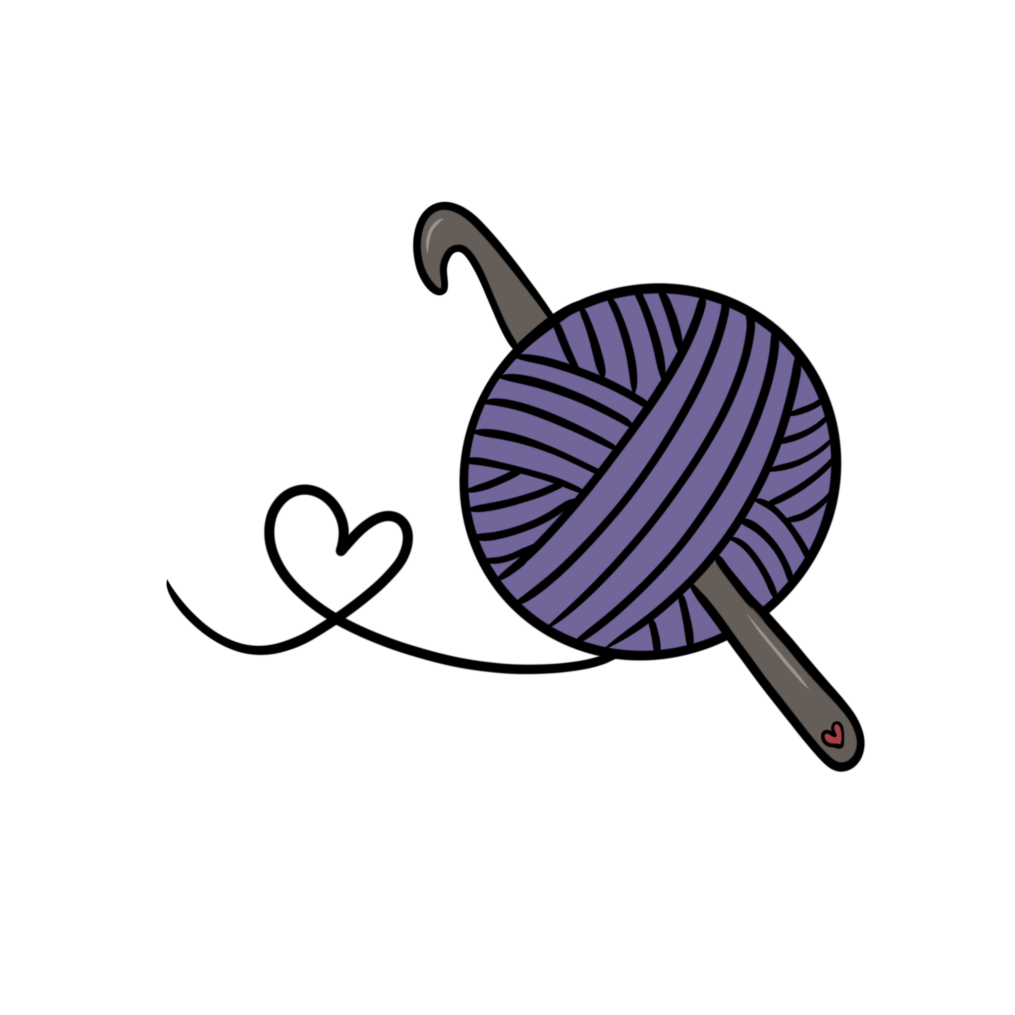 crochet hook and yarn as drawn by Suzy Frost