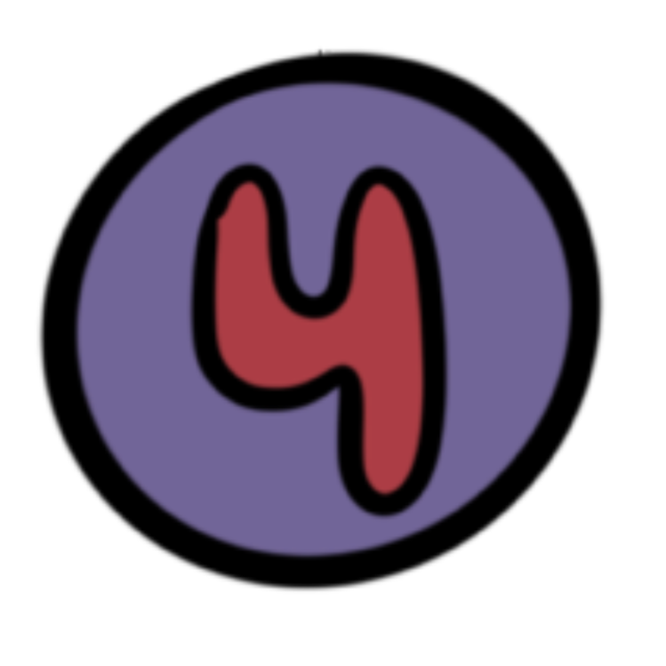 A stylized red and black number 4 inside a purple circle on a black background.