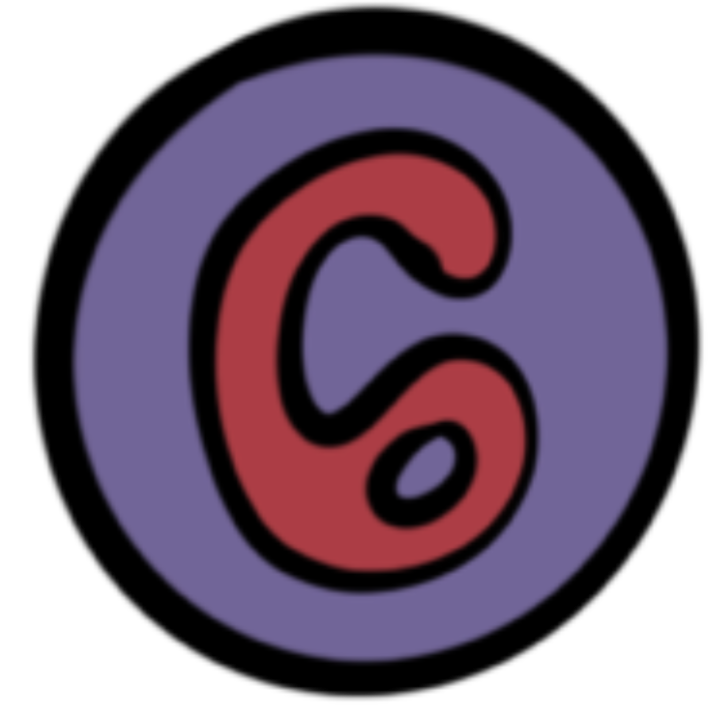 A stylized logo with a purple circular background and a red and black outlined number six inside.