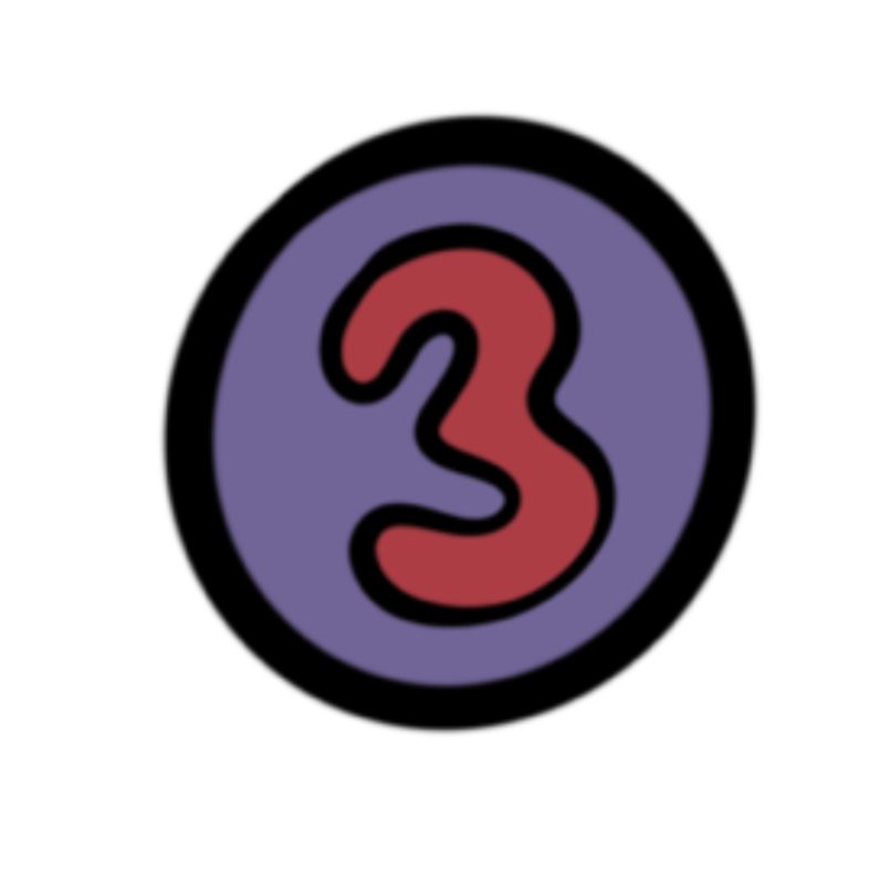 Number 3 in red with a black outline on a purple circle background.