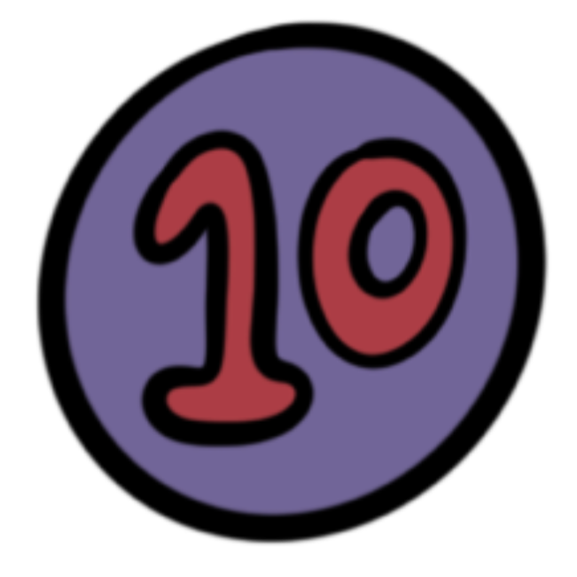A digital illustration of the number 10 inside a purple circle.