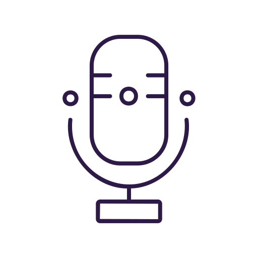 Minimalist illustration of a microphone with sound waves.