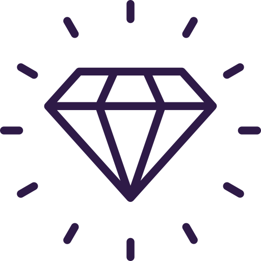 Icon of a diamond surrounded by lines indicating radiance or shining.